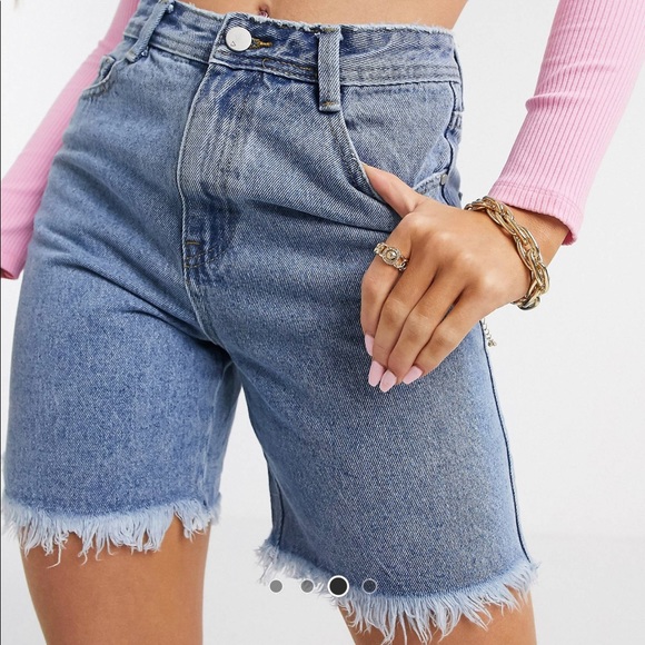 missguided longline denim shorts